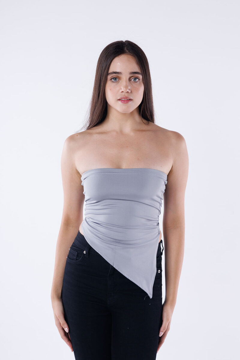 Asymmetric Hem Strapless Top - Image 2