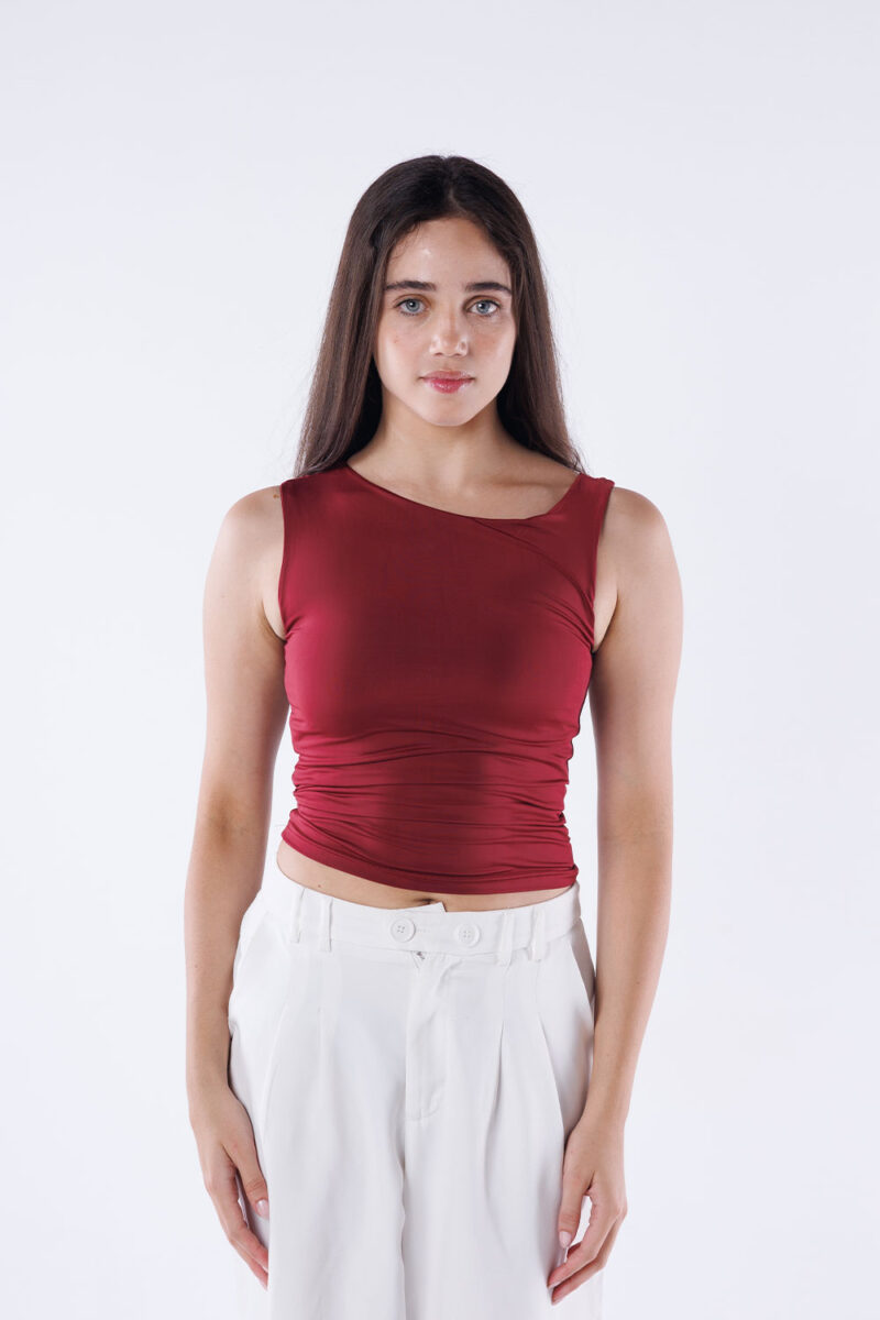 One Shoulder Rushed Asymmetrical Top - Image 2