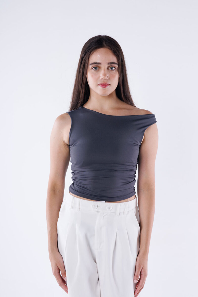 One Shoulder Rushed Asymmetrical Top - Image 14