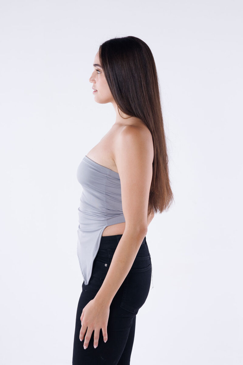 Asymmetric Hem Strapless Top - Image 3