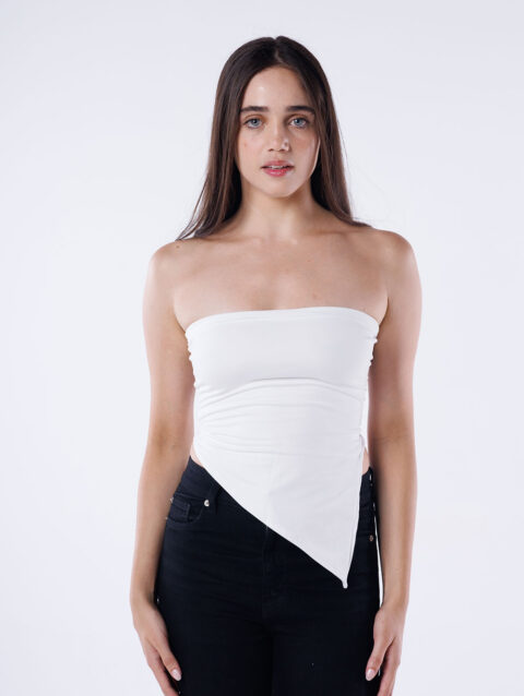 Asymmetric Hem Strapless Top