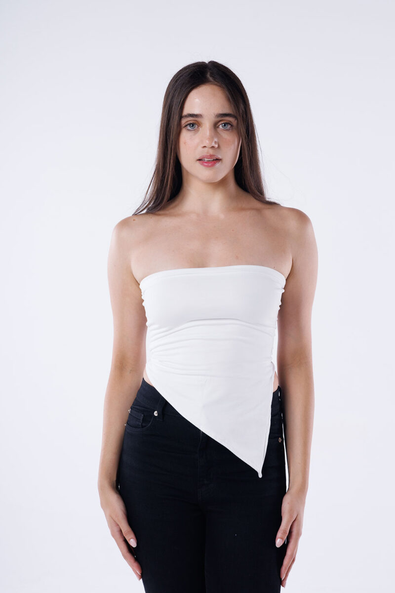 Asymmetric Hem Strapless Top