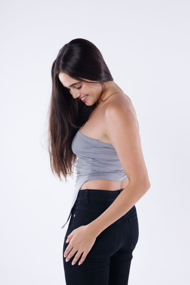 Asymmetric Hem Strapless Top - Image 5