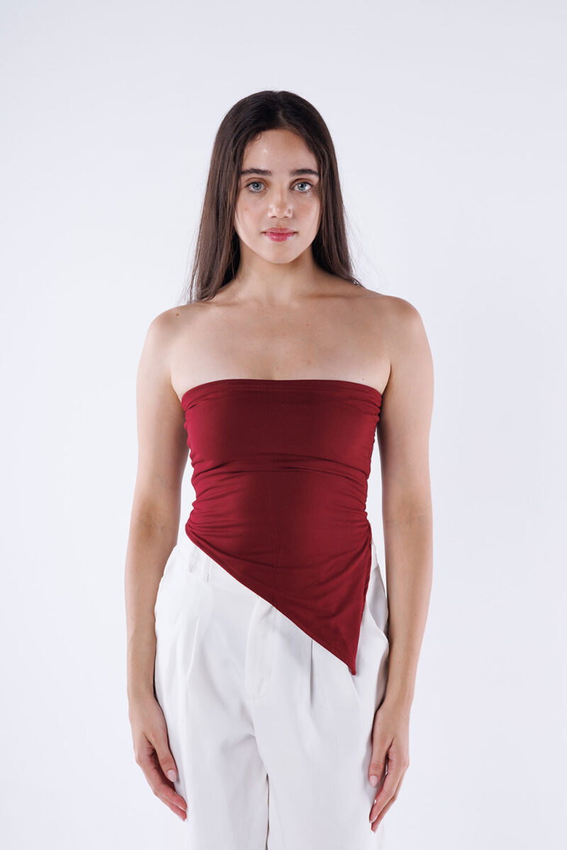 Asymmetric Hem Strapless Top - Image 10