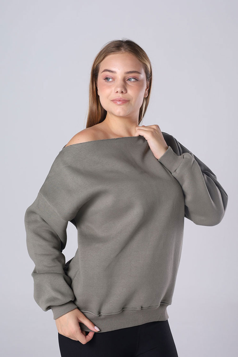 Off-Shoulder Fleece Sweatshirt