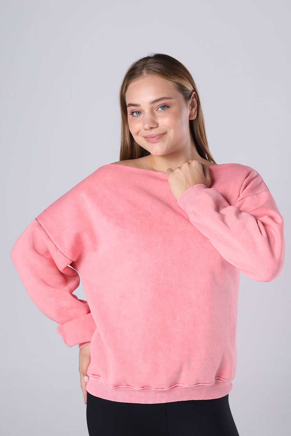 Off-Shoulder Fleece Sweatshirt - Image 29