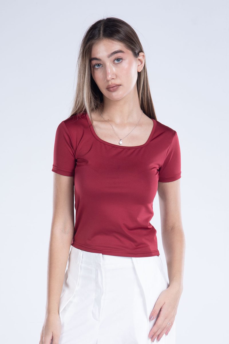 Basic Short Sleeve Square Neck Top - Image 19
