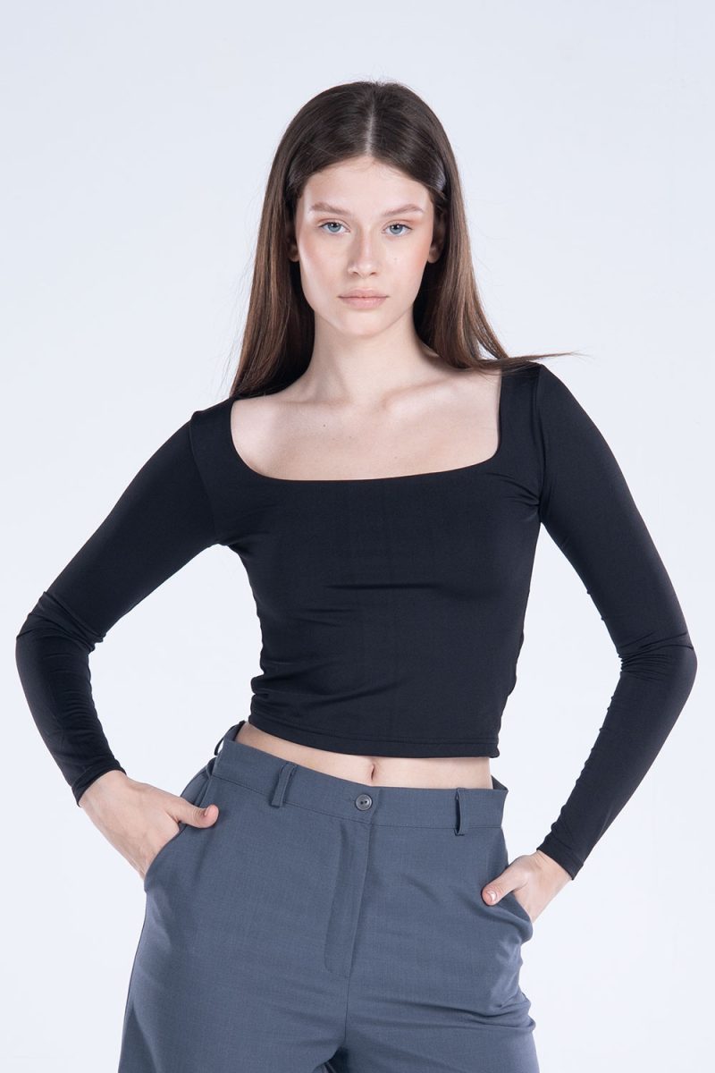Basic Long Sleeve Square Neck Top - Image 30