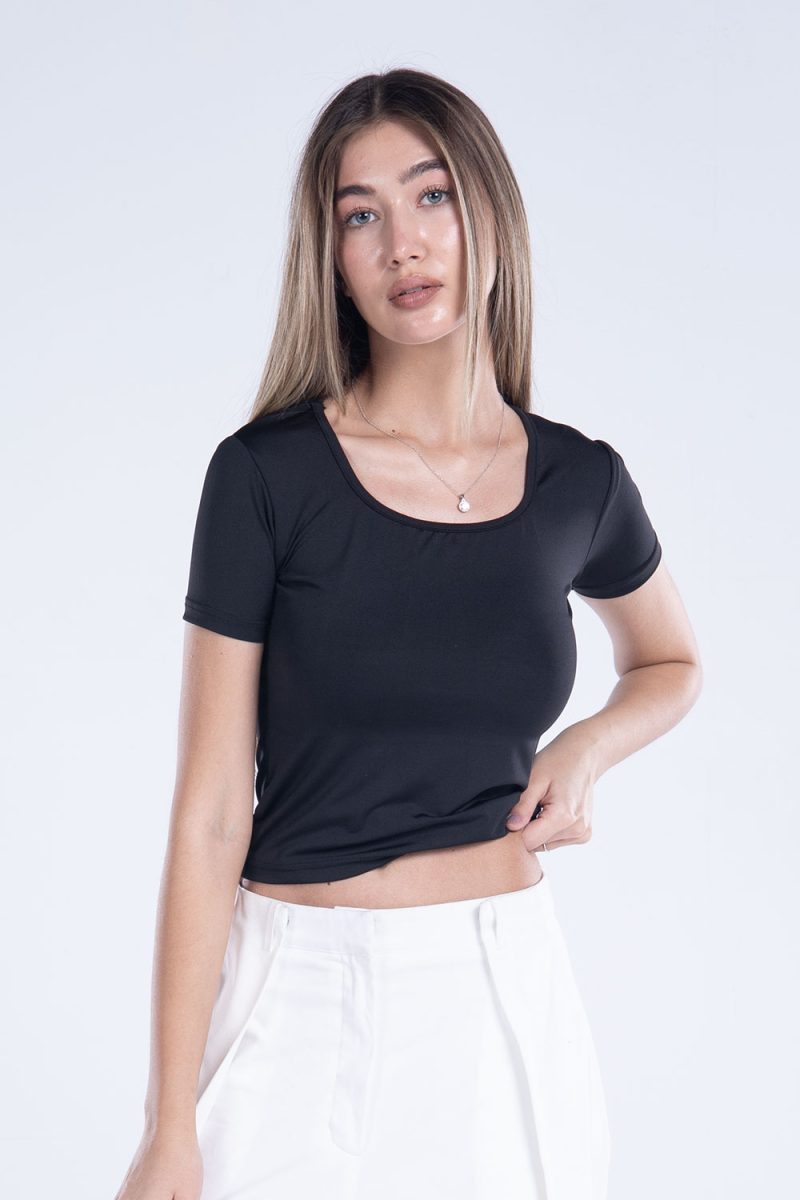 Basic Short Sleeve Square Neck Top - Image 3