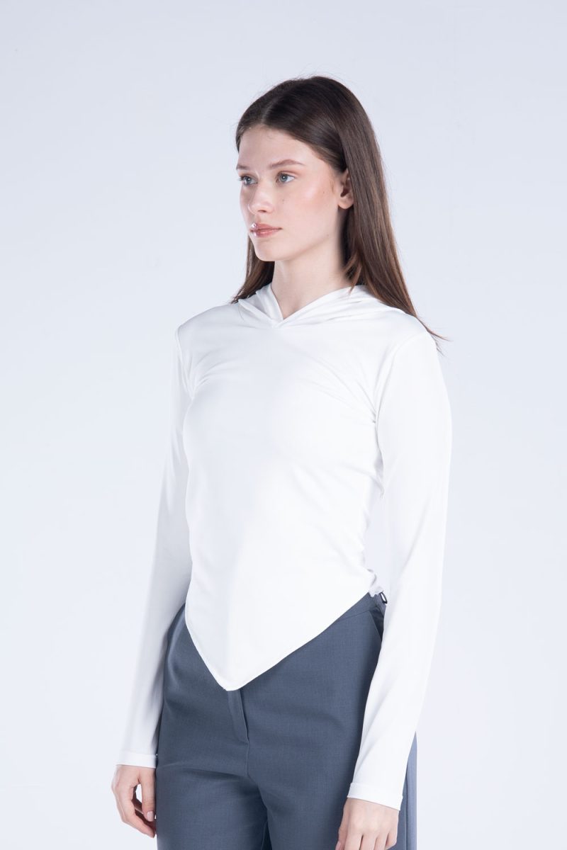 Hooded Drape Long Sleeve Top - Image 2